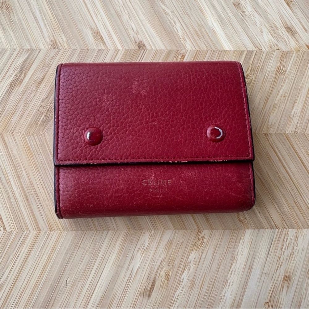 CELINE Small Trifold Leather Wallet‎ Red